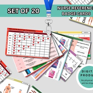 Set of 20 Complete Nurse Reference Badge Card Pack Bundle Emergency Pocket Cards ACLS Burns Cheat Sheet ICU Nursing Notes RN Medical Badge