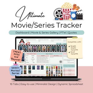 Shows Movie & Videos Tracker with Gallery Collection Quotes Spreadsheet Template Great Gift for Film Lovers Journal Planner Movies Bingo
