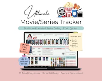 Shows Movie & Videos Tracker with Gallery Collection Quotes Spreadsheet Template Great Gift for Film Lovers Journal Planner Movies Bingo