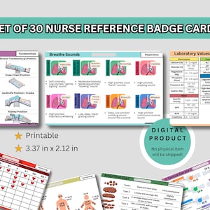 Set van 30 complete verpleegkundige referentiebadgekaartpakket RN-zakkaartenbundel ACLS-spiekbriefje ICU-labwaarden pijnschaal Aantekeningen verpleegschool