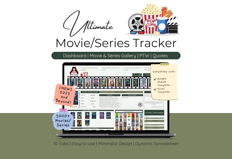 Film & Serie TV Show Tracker Tabelle Vorlage mit Galerie Zitaten Sammlung Film Liebhaber Journal Planer Episoden Bewertung Bewertung Bingo Bild 1