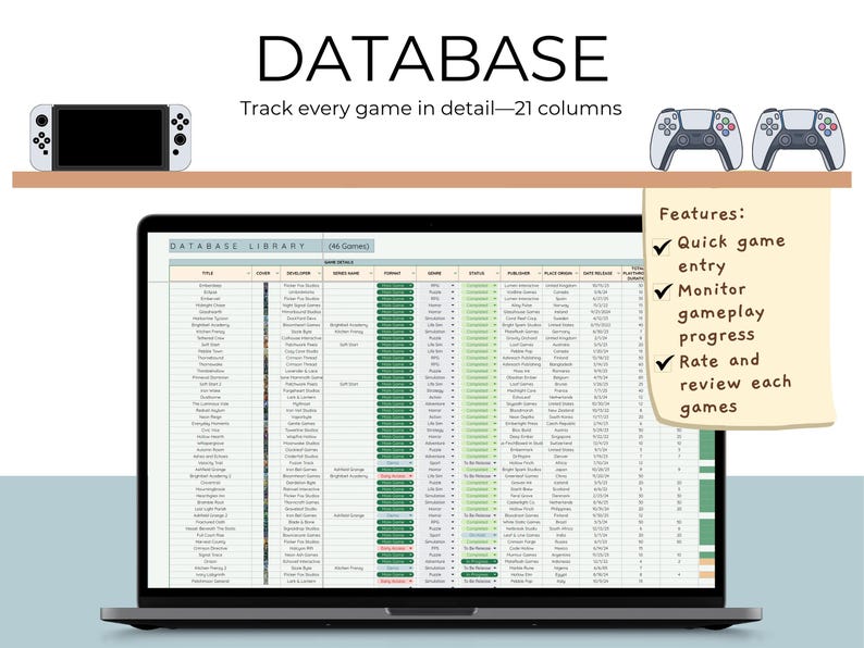 Video Game Tracker Toolkit Gaming Tracker Spreadsheet Template Backlog Picker Planner Gaming Log Achievement Wishlist Collection Game Review image 7