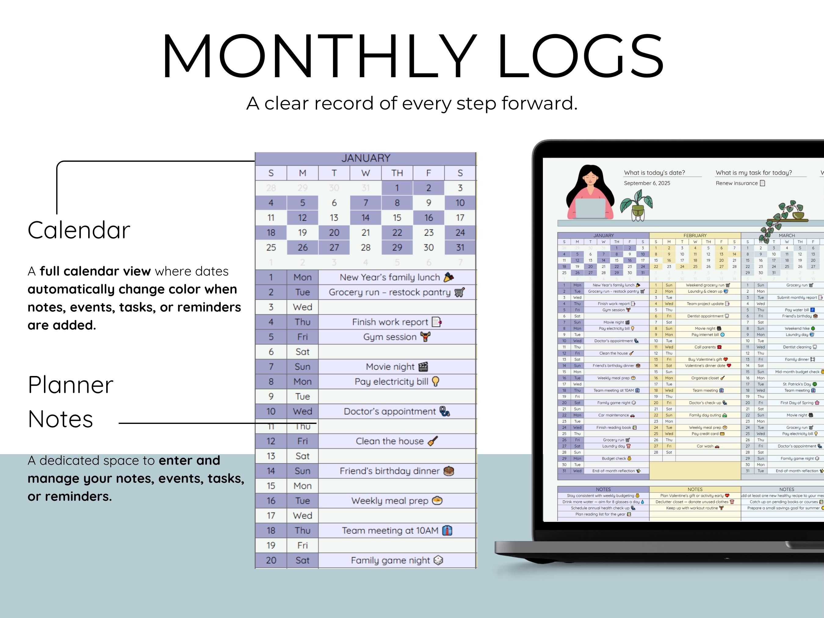 Simple Yearly Calendar Planner Excel Template Year at a Glance Calendar ...
