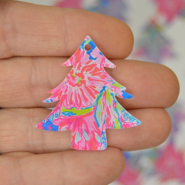 Christmas Tree Preppy Floral Acrylic Blanks, Jewelry Blanks, Jewelry Supplies, Earring Blanks, Earring Supplies, Acrylic Earrings