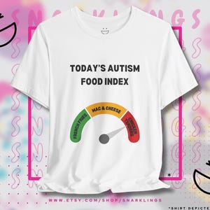 Camiseta gráfica del Índice de Alimentos para el Autismo / Camiseta autista peculiarmente específica, camiseta neurodivergente, camiseta Tism, diseño de tiras de pollo imagen 2