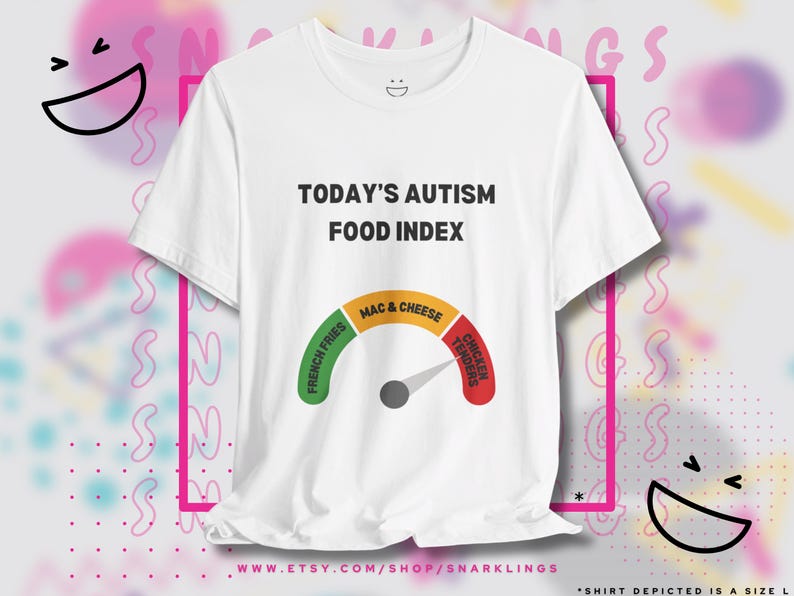 Camiseta gráfica del Índice de Alimentos para el Autismo / Camiseta autista peculiarmente específica, camiseta neurodivergente, camiseta Tism, diseño de tiras de pollo imagen 2