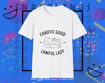 Camiseta gráfica "Caótico Bueno Legal Perezoso" / Regalo divertido para jugadores de D&D, camiseta para juegos de mesa, ropa de Dungeons and Dragons, regalo para Dungeon Master