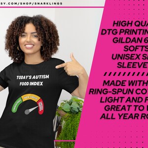 Camiseta gráfica del Índice de Alimentos para el Autismo / Camiseta autista peculiarmente específica, camiseta neurodivergente, camiseta Tism, diseño de tiras de pollo imagen 4
