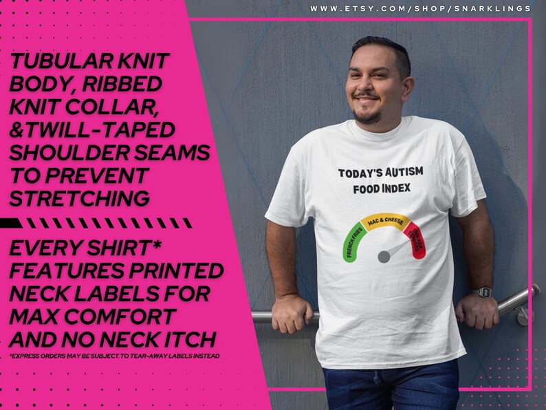 Camiseta gráfica del Índice de Alimentos para el Autismo / Camiseta autista peculiarmente específica, camiseta neurodivergente, camiseta Tism, diseño de tiras de pollo imagen 5