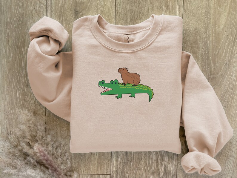 Capybara Alligator Sweatshirt, Funny Capybara Crewneck, Gator Shirt, Capybara Rodent Vintage Sweatshirt, Cute Capy Tee, Capybara Shirt Gift image 3