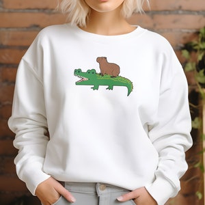 Capybara Alligator Sweatshirt, Funny Capybara Crewneck, Gator Shirt, Capybara Rodent Vintage Sweatshirt, Cute Capy Tee, Capybara Shirt Gift image 1