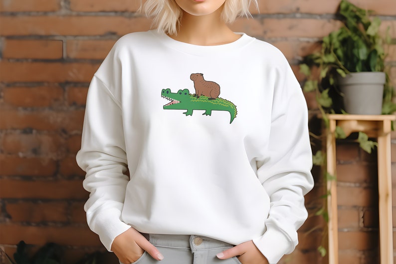 Capybara Alligator Sweatshirt, Funny Capybara Crewneck, Gator Shirt, Capybara Rodent Vintage Sweatshirt, Cute Capy Tee, Capybara Shirt Gift image 1