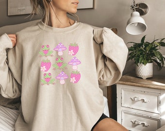 Frog Strawberry Valentine Sweatshirt, Funny Cute Frog Crewneck, Retro Vintage Frog Tee, Valentine Sweatshirt for Wife, Gift for Her