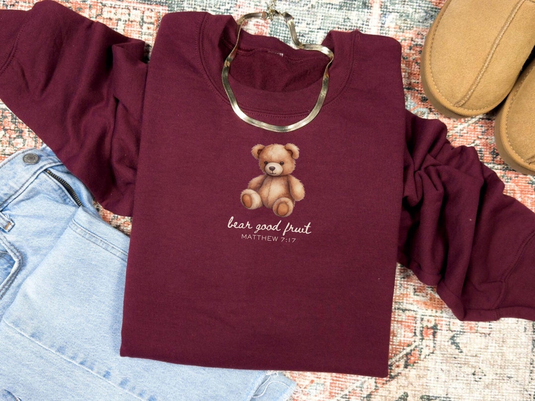 Cute Teddy Bear Sweatshirt, Christian Teddy Bear Crewneck Sweater, Bear ...