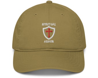 Spiritual Armor Hat Organic Cotton, Christian Hat with Shield and Cross