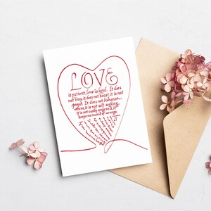 L'amore è paziente Biglietto d'auguri L'amore è gentile 1 Corinzi 13 4 7 Anniversario cristiano San Valentino Regalo di nozze per marito o moglie