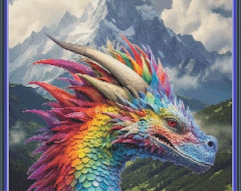 Rainbow Dragon, Majestic Mountain Cross Stitch Pattern (PDF); Pattern Keeper Compatible