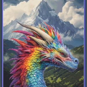 Rainbow Dragon, Majestic Mountain Cross Stitch Pattern (PDF); Pattern Keeper Compatible