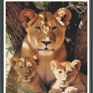 Lioness and her Cubs Cross Stitch Pattern - Pattern Keeper Compatible