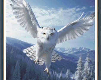 Snowy Owl in Flight Cross Stitch Pattern - Pattern Keeper Compatible