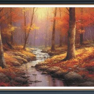 Autumn Stream in the Woods Cross Stitch Pattern
