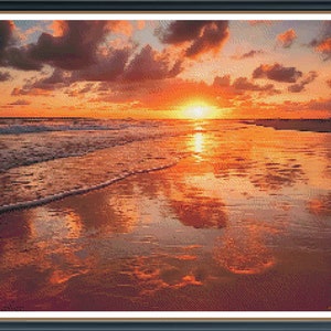 Sunset Reflecting off the Beach Cross Stitch Pattern