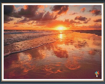 Sunset Reflecting off the Beach Cross Stitch Pattern
