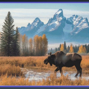 Moose in the Mountains Cross Stitch Pattern; Pattern Keeper Compatible