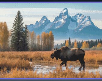 Moose in the Mountains Cross Stitch Pattern; Pattern Keeper Compatible