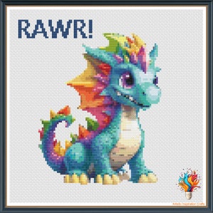 Cute Rainbow Dragon Cartoon Cross Stitch Pattern(PDF); Patter Keeper Compatible