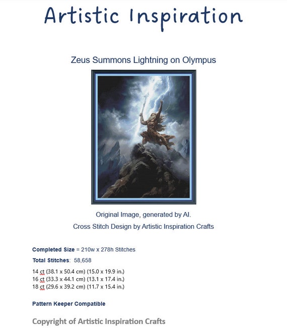 Zeus Summons Lightning From Olympus Cross Stitch Pattern - Etsy