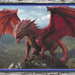 High Detail Red Dragon Cross Stitch Pattern; Pattern Keeper Compatible