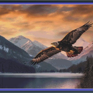 Eagle: Majestic Sunset Flight Cross Stitch Pattern (PDF); Pattern Keeper compatible