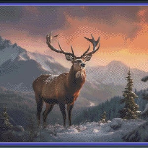 Mountaintop Buck at Sunset Cross Stitch Pattern (PDF), Pattern Keeper Compatible