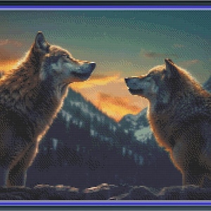 Two Wolves: A New Day&#39;s Dawn Cross Stitch Pattern (PDF); Pattern Keeper compatible
