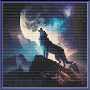 Wolf Howling at the Moon Cross Stitch Pattern; Pattern Keeper Compatible