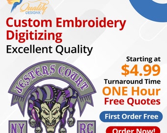 FIRST ORDER FREE, Custom Embroidery Digitizing, Logo Digitizing, Embroidery Digitizing Service, Image Digitizing Embroidery, Best Digitizing