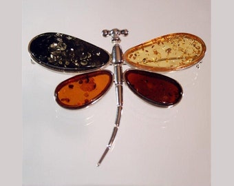 The Multicolor Amber Dragonfly Pin