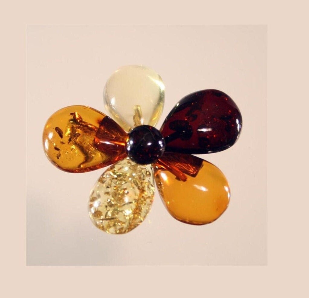 The Multicolor Baltic Amber Flower Pin