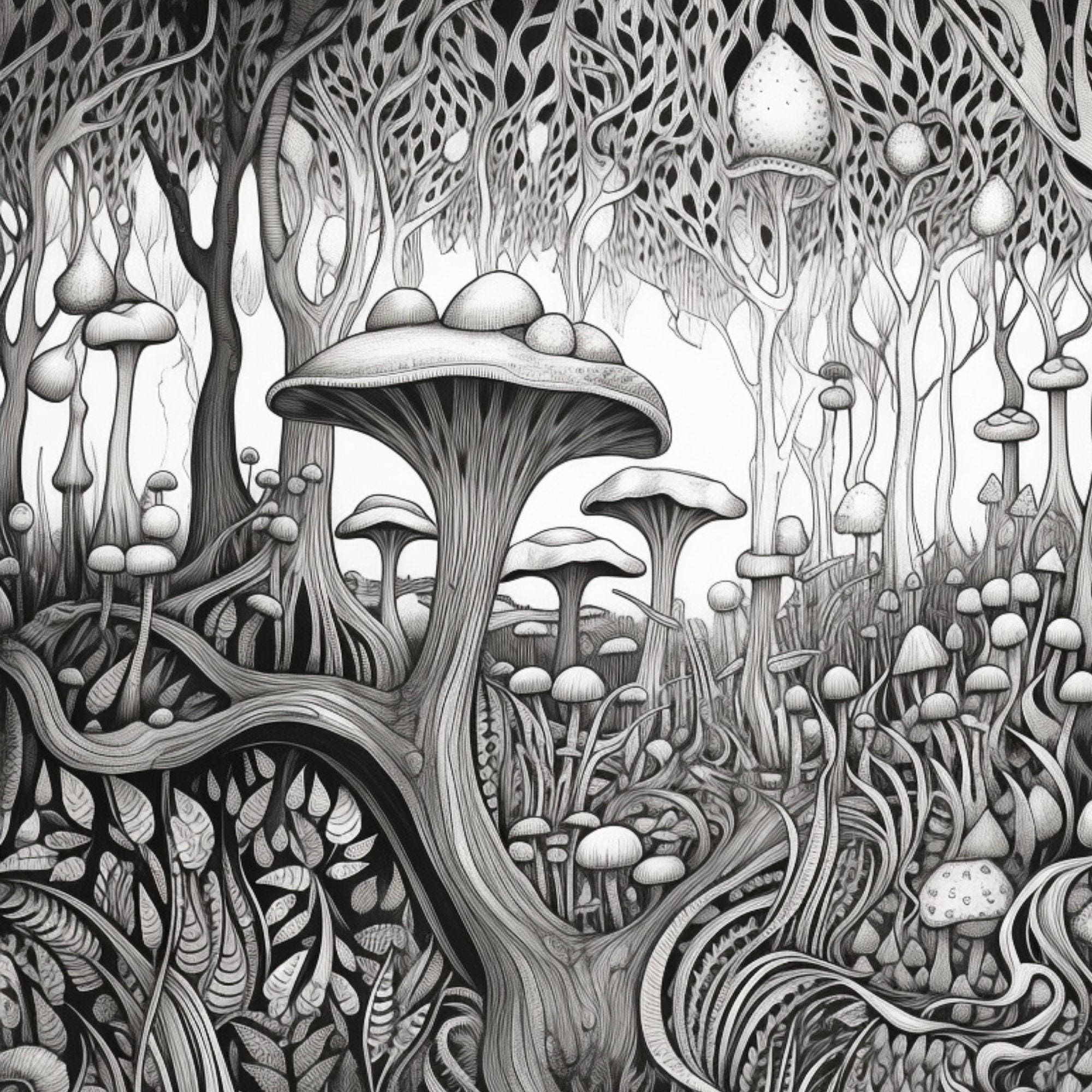 Trippy Forest Adult Coloring Pages - Etsy