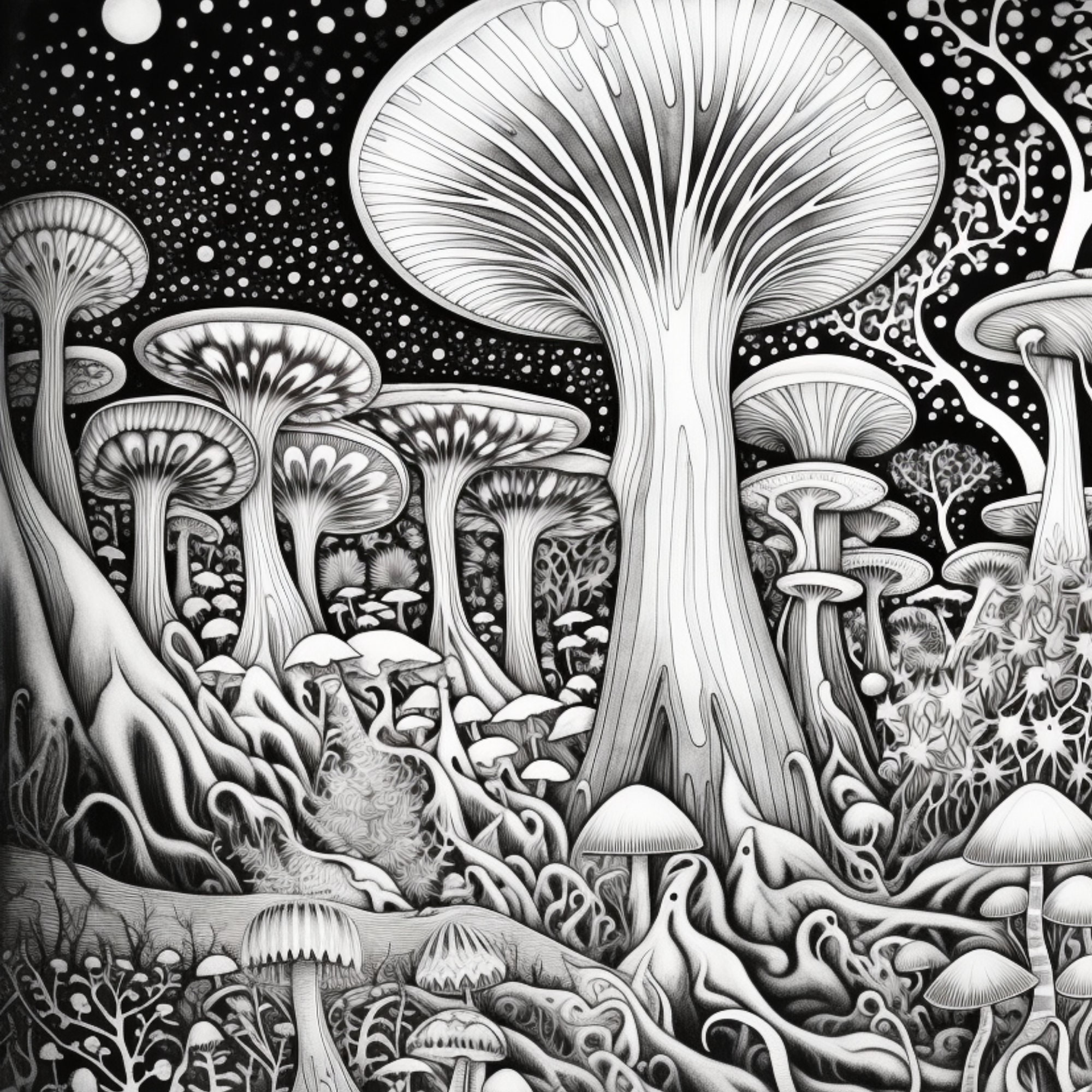 Trippy Forest Adult Coloring Pages - Etsy