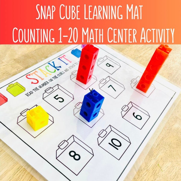 Snap Cube Learning Mats, Counting 1-20 Math Center Activity - Kindergarten Math - Preschool Math