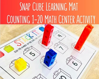 Snap Cube-Lernmatten, Zählen 1–20 Mathe-Center-Aktivität – Kindergarten-Mathe – Vorschul-Mathe