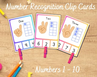 1 - 10 Count & Clip Cards - Preschool Kindergarten Math - Subitizing Cards- School and Home Learning
