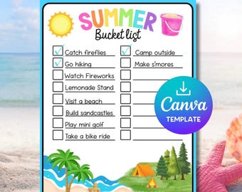 Editable Summer Bucket List Template: Family Fun Planner (Canva Digital Download