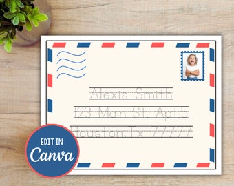 Address Writing Practice: Kids Handwriting Tracing, Editable Canva Template (Digital Download)