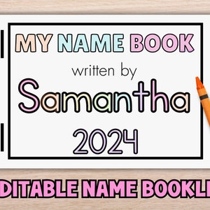 Folleto de nombres editable / Actividad de aprendizaje de nombres personalizable para niños / Plantilla Canva / Alfabetización primaria / Práctica de nombres / Jardín de infantes / Preescolar