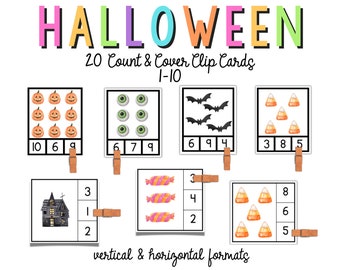 Halloween Math Printable 1-10 Count & Cover Cards | Preschool Kindergarten Counting Activity | Fun Halloween Math Game - Home Learning