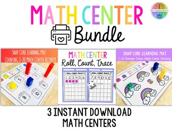 Math Center Bundle - 3 Instant Download,  Printable Math Centers for Early Learners - Preschool - Kindergarten - Homeschool - Transitional