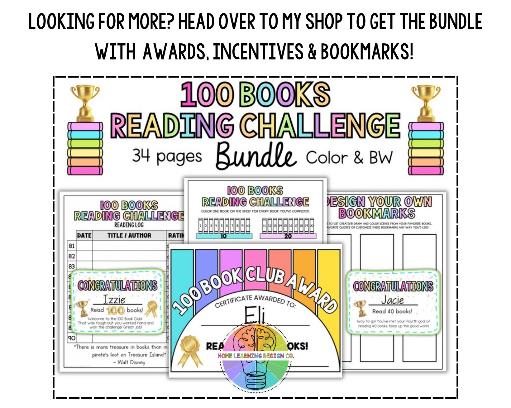 100 Books Reading Challenge - Printable Book Tracker & Reading Logs - Etsy